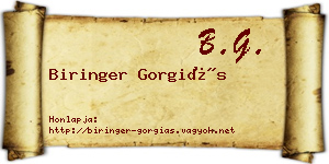 Biringer Gorgiás névjegykártya